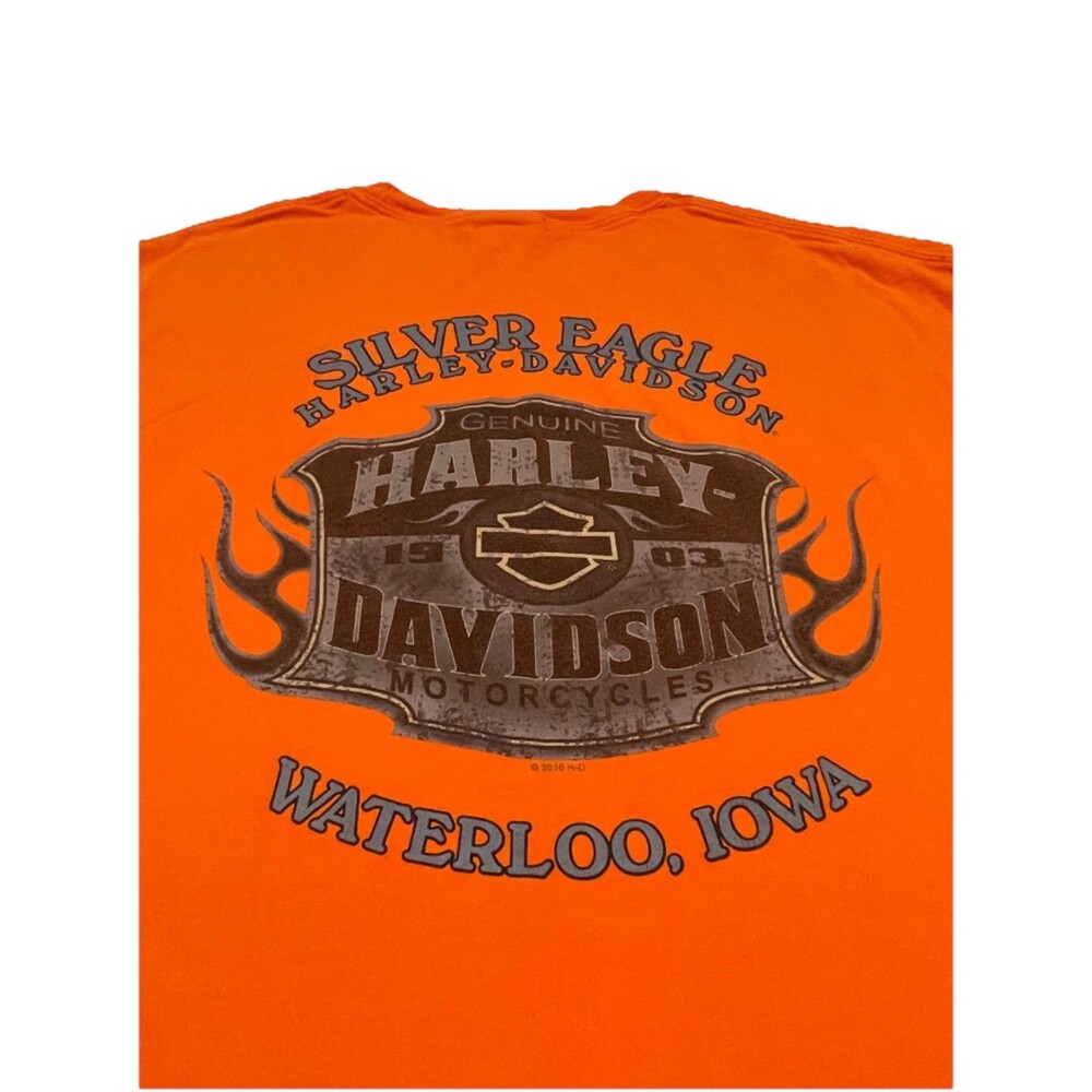 Harley Davidson T-Shirt Men 3XL Orange Short Sleeve Flames Iowa Biker Big Tall